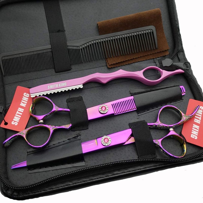 Smithking Professional Hair Cutting Scissors Set with Razor Comb Case,Hair cutting shears Hair Thinning shears with rose handle (7.0 inches) - Image 1